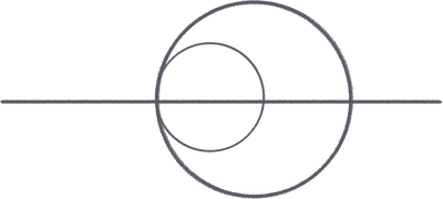 Horizontal line crossing two tangent circles